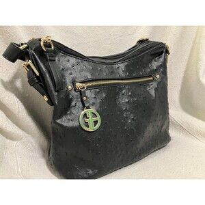 Black Faux Ostrich/ Leather Giani Bernini Women’s Slouchy Handbag Purse